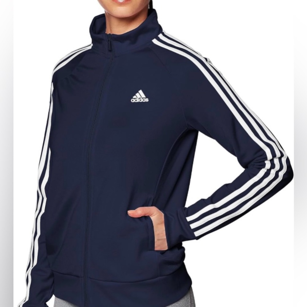 Adidas Womens Designed 2 Move Three Stripes Navy Blue Training Zip Track Jacket
